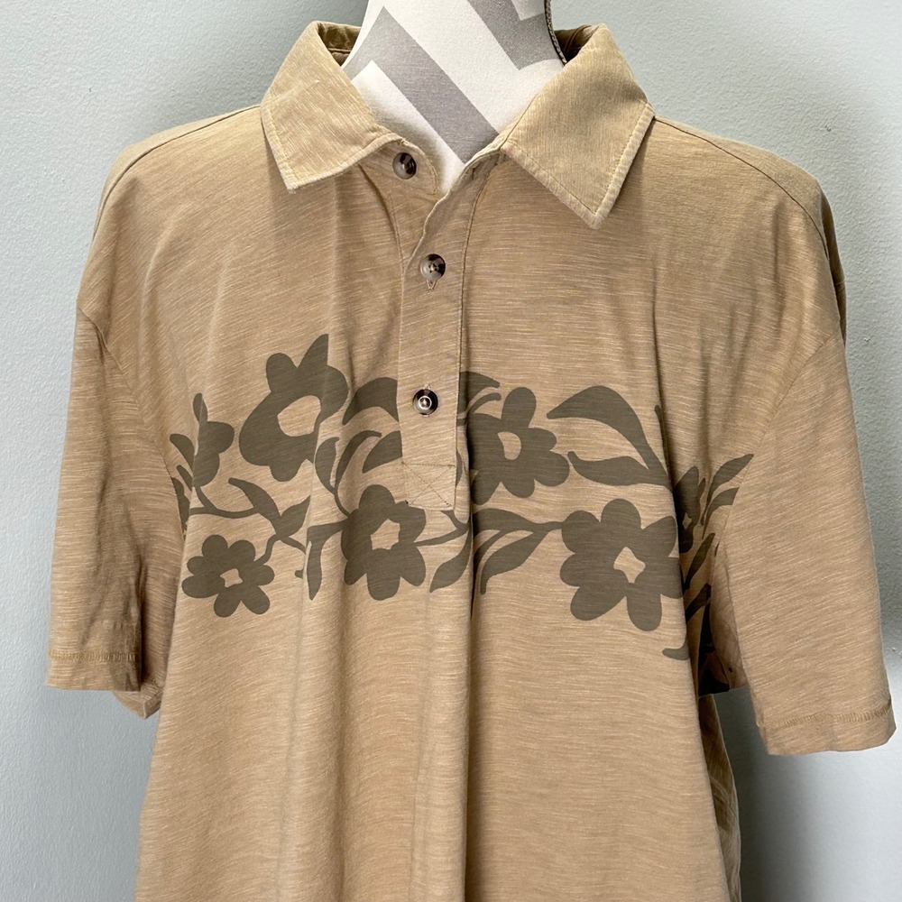 TOAD&CO Mens XL Tan Short Sleeve Polo Floral Organic Cotton Recycled Polyester - Picture 4 of 10